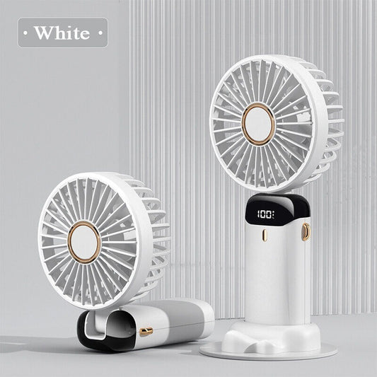 Digital Display Portable Mini Fan – 5-in-1 Multipurpose USB-C Rechargeable Handheld Fan - With Cable (Random Color)