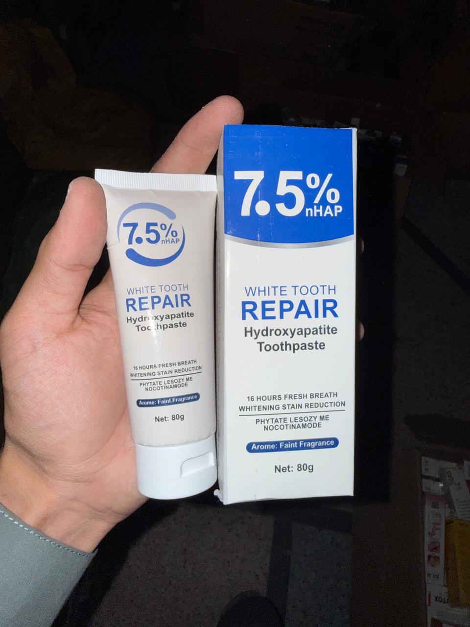 7.5% nHAP White Tooth Repair Toothpaste – Hydroxyapatite Enamel Strengthening & Whitening Formula (80g)