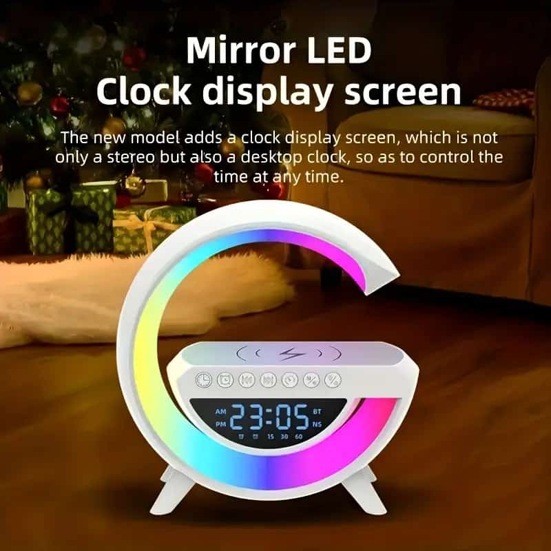 G Shape Bluetooth Speaker, Multifunctional Lamp, Digital Alarm Clock, Wirless 90w Fast Charging